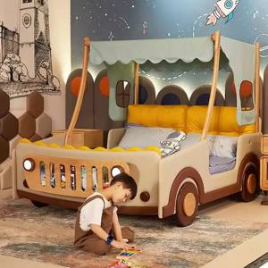 자동차 모양 캐노피 어린이 침대 나무 수납 간단한 싱글 모던 어린이 침대 프레임 플레이펜 소년 침대 유아용 가구