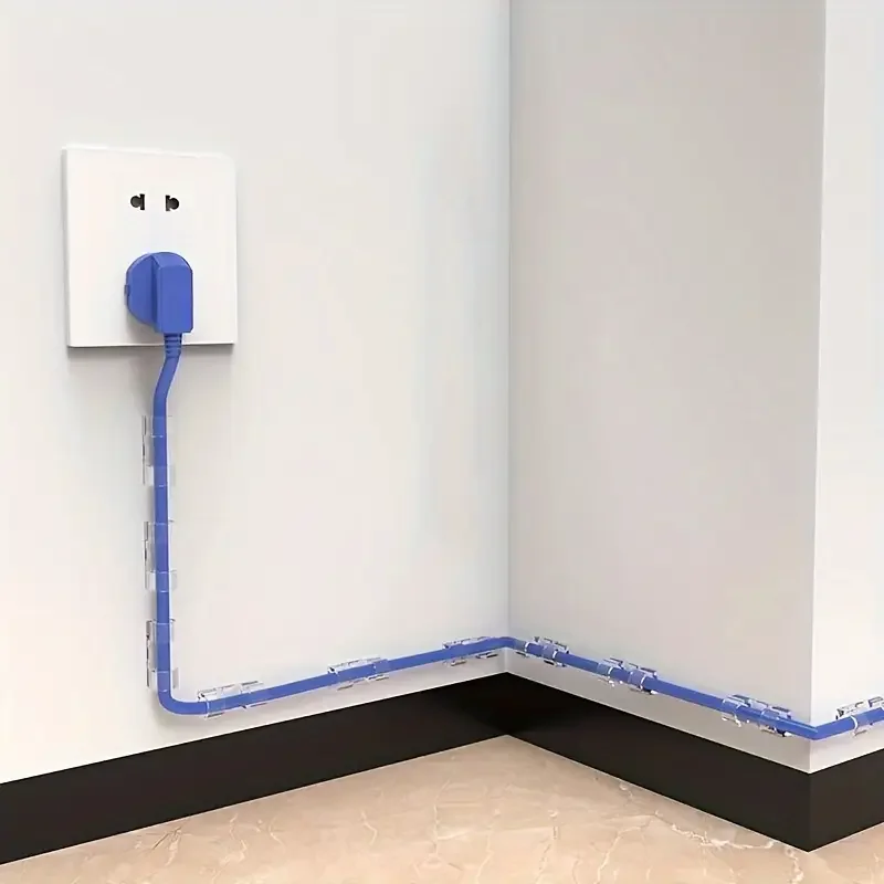 투명 플라스틱 케이블 클립 - 벽 및 책상 케이블 관리용 투명 와이어 정리함, 접착식 코드 홀더