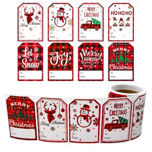 크리스마스 태그 라벨 100개, 8가지 디자인 자체 접착 선물 스티커 이름표, 산타 눈사람 크리스마스 트리 눈사람 휴일 장식 포함