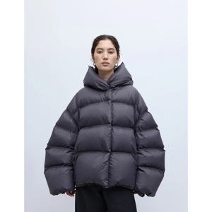 트렌디한 실루엣 ~90% 화이트 구스 다운 후드 다운 재킷 여성용, 곡선형 소매, 두꺼운 패딩 코트, 2025년 겨울 신모델