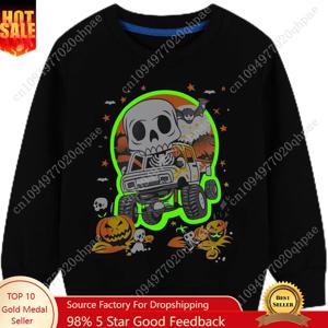 HILEELANG 소년 스웨트셔츠 할로윈 크리스마스 신기한 야광 크루넥 풀오버 코튼 그래픽 탑스 스웨터 셔츠