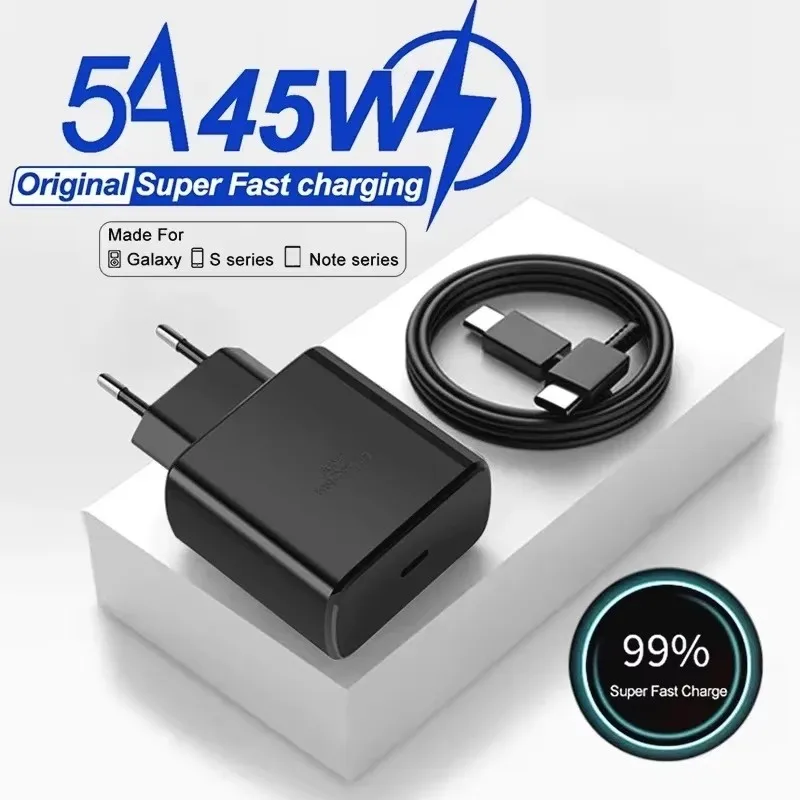 삼성 S22 S23 S24 노트 20 A14 A15 A25 A52 A53 A54용 5A 45W PD USB-C 고속 충전기, 타입 C 슈퍼 퀵 충전 케이블 1m 1.5m 2m