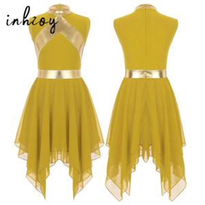 키즈 여자 민소매 발레 서정적 튜닉 가운 드레스 메탈릭 컬러 블록 liturgical 칭찬 예배 댄스 의상 댄스웨어