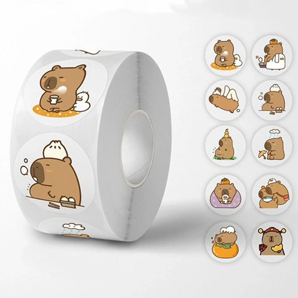 500pcs/Roll 귀여운 Capybara 스티커 방수 낙서 미적 장식 수하물 노트북 컵 전화 일기 책 어린이 스티커 장난감