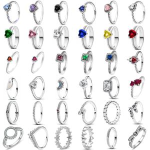 925 스털링 실버 레드 핑크 블루 그린 하트 스톤 크기 6 7 8 9 유럽 데이지 반지 반지 웨딩 패션 파인 쥬얼리 여성