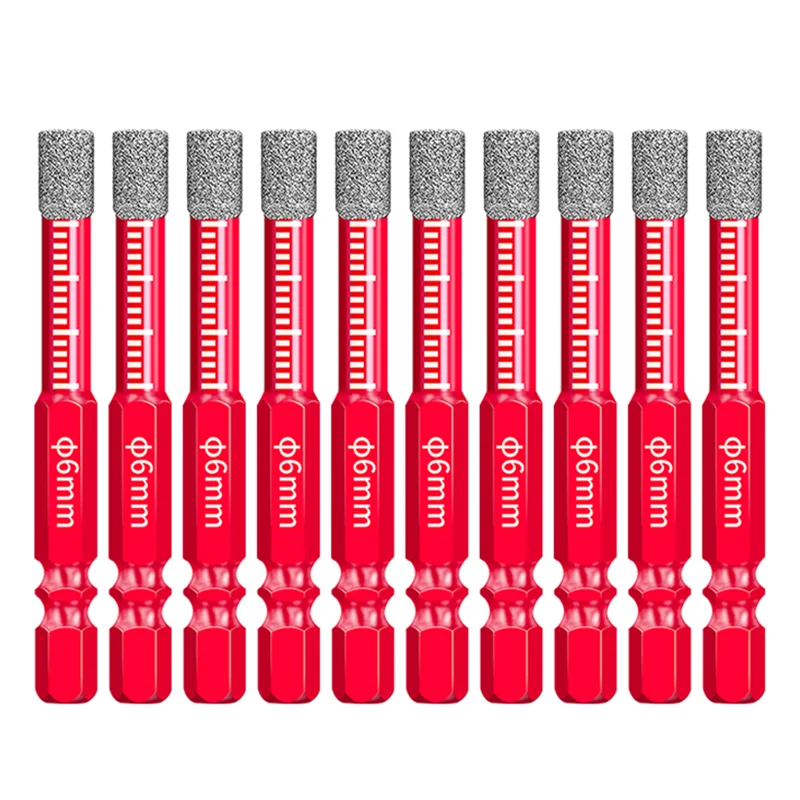 10pcs 6mm 육각 생크 납땜 건조 세라믹 타일 드릴 비트 대리석 화강암 유리화 타일 구멍 오프너 다이아몬드 드릴 비트 구멍 톱