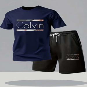 여름 라운드넥 반팔 프린트 원단 상하 세트 패셔너블 통기성 의류 2025 스타일