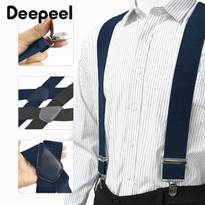1Pc Deepeel 남자 X 자형 멜빵 5cm 와이드 성인 탄성 교정기 4 클립 조정 스트랩 정장 바지 멜빵 액세서리