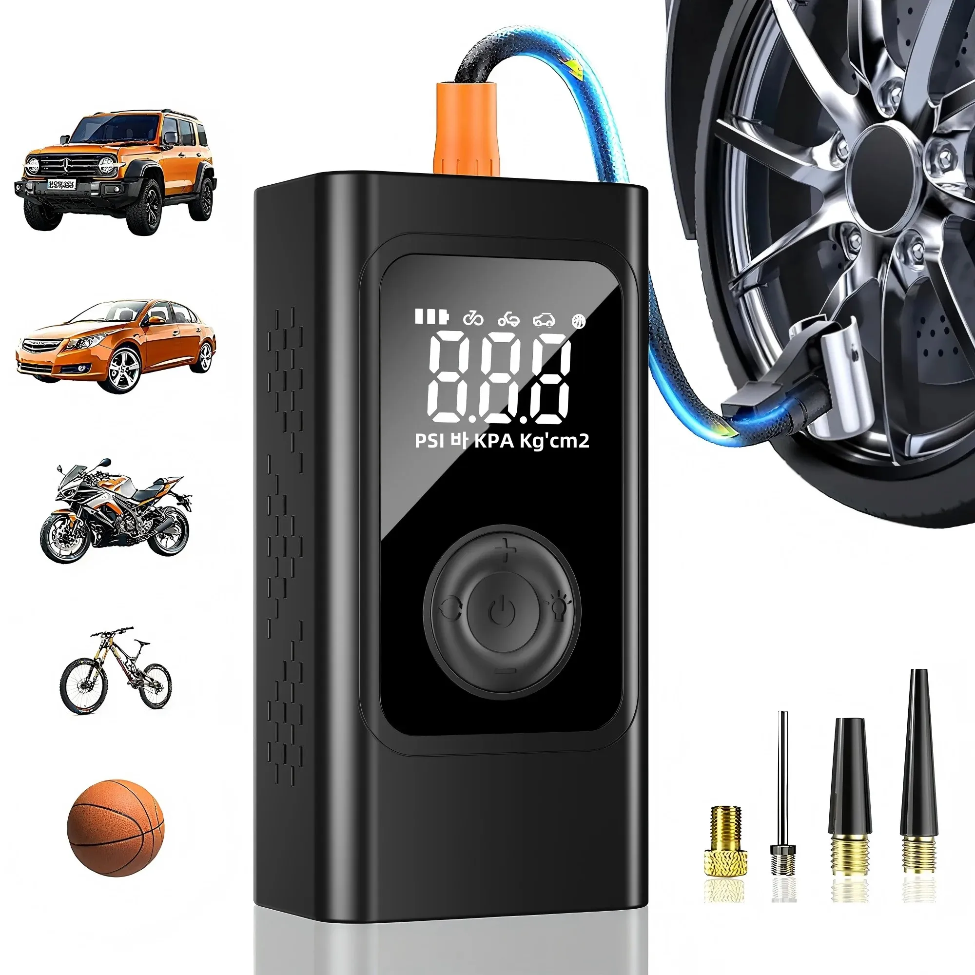 휴대용 자동차 타이어 공기 주입기 전기 에어 컴프레서 150PSI 빠른 충전 에어 펌프 (자동차, 오토바이, 자전거 타이어, 공용)