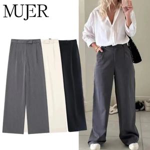 MUJER 2025 여성용 와이드 레그 팬츠 하이웨이스트 배기 팬츠 여성 캐주얼 여름 팬츠 루즈핏 팬츠 여성 트라우저