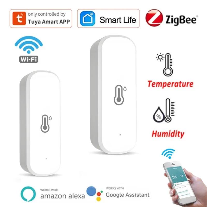 Tuya Zigbee 온도 습도 센서 배터리 구동 APP 원격 모니터 음성 제어는 Alexa Google Home Smart Life와 함께 작동합니다.