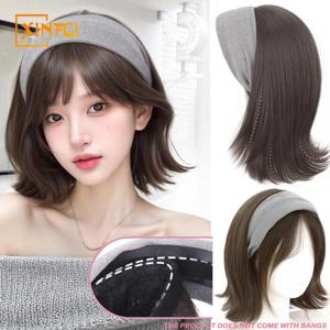 합성 가발 회색 헤어밴드 여성용 반머리 가발 가을 겨울 신상 모자 짧은 롤 가발 커버 데일리 착용에 적합