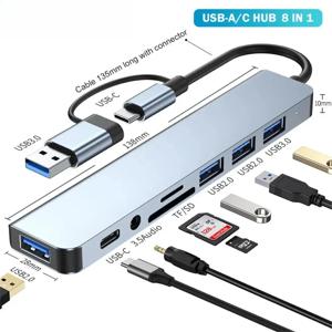 8 in 1 USB C 허브 확장 멀티포트 어댑터 타입 C 스플리터 도크 USB 3포트 샤오미 폰 태블릿용 고속 데이터 전송 충전