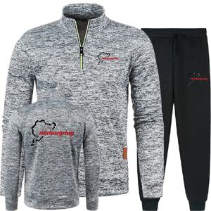 신상 남성 풀오버 뉘르부르크링 레이스 트랙 남성 2피스 세트 후드티 바지 스웨트셔츠 반지퍼 소프트 플리스 터틀넥 스웨터