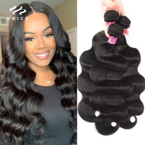 UNice Hair Company 인디언 헤어 바디 웨이브 휴먼 헤어 번들 1 피스 레미 헤어 익스텐션 위브 8-30inch 어떤 길이를 섞을 수 있음