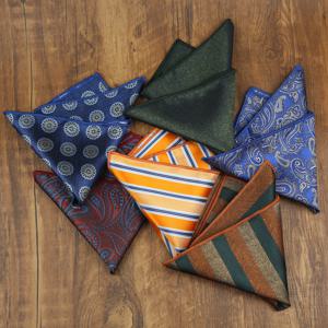 남성용 폴리에스터 비즈니스 포켓 스퀘어 그레이 스트라이프 도트 플라워, 작은 수건, 웨딩 파티 세트, 손수건 크라바트, 2024 패션