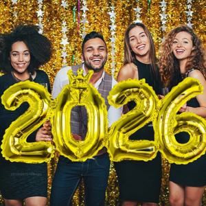 2026 골드 크라운 호일 숫자 풍선 2026 신년 크리스마스 이브 축제 파티 용품 졸업 장식 Navidad 2025