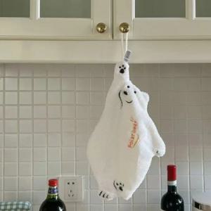 북극곰 손 닦는 수건 슈퍼 흡수성 교수형 주방 수건 산호 디자인 두꺼운 만화 핸드 타올