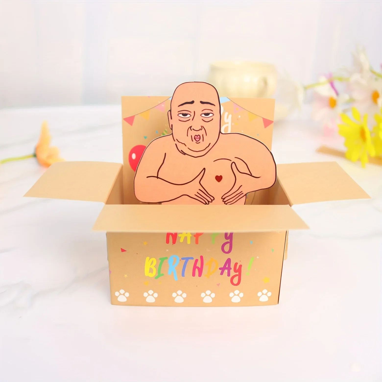 1개 재미있는 생일 축하 팝업 카드 - 하트 풍선과 색종이 조각이 있는 유머러스한 3D 캐릭터 디자인, 기발한 카드