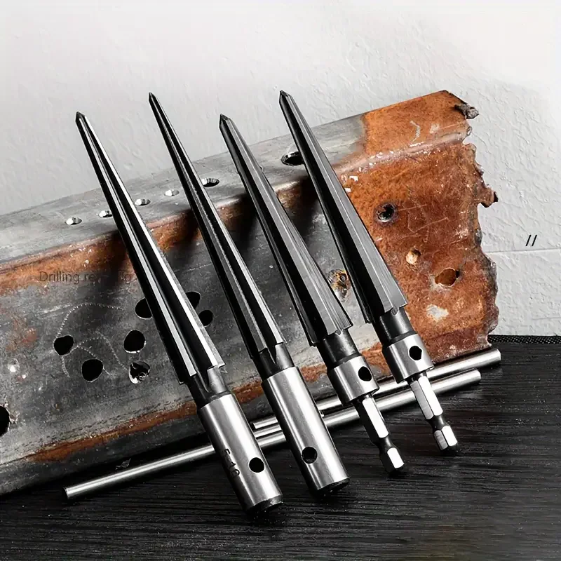 고탄소강 육각 콘 세트 - 목재, 금속 및 플라스틱용 휴대용 콘 커터 - 호환 가능한 비트 챔퍼링 도구 액세스