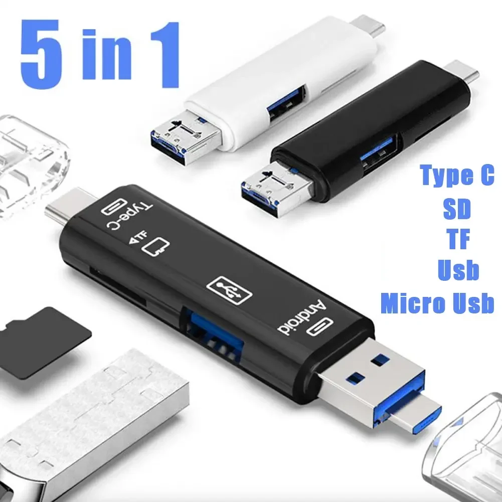 새로운 5 in 1 다기능 USB 2.0 유형 C USB 마이크로 USB SD TF 메모리 카드 리더기 안드로이드 컴퓨터 도크 OTG 유형 C 어댑터