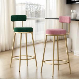 북유럽 바 의자 모던 철제 아트 높은 스툴 주방 등받이 바 스툴 카페 벨벳 의자 카운터 작업 스툴 가정용 가구