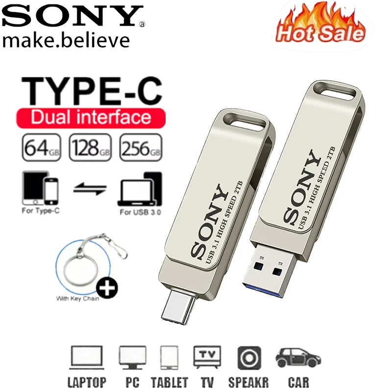 새로운 소니 2TB 1TB 플래시 드라이브 고속 타입-C USB 펜드라이브 메탈 펜드라이브 512GB 256GB 휴대용 메모리 USB 스틱 (샤오미용)