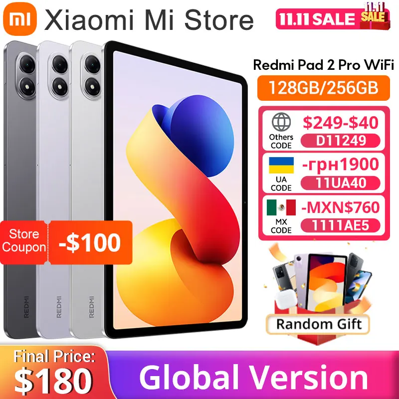 【브랜드+】 샤오미 레드미 패드 2 프로 12.1인치 2.5K 크리스탈 클리어 디스플레이 스냅드래곤 7s 4세대 12000mAh 33W 고속 충전