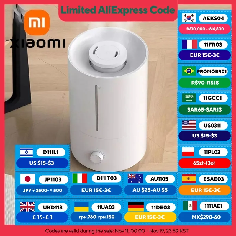 XIAOMI MIJIA 가습기 2, 탑 필 4L 초대형 쿨 미스트 가습기, 30H 런타임, 은이온 항균, 가정용, 대형 룸용