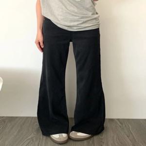 블랙 루즈핏 하이웨이스트 와이드 레그 진 여성용 가을 봄 플러스 사이즈 플레어 팬츠 스트레이트 레그 진 캐주얼 데님