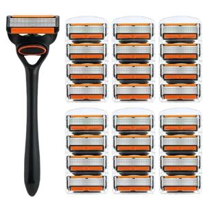 민감한 피부를 위한 5중날 스테인리스 스틸 면도기, 부드럽고 편안한 면도, 클래식 레트로 디자인, 오래 지속되는 날카로움