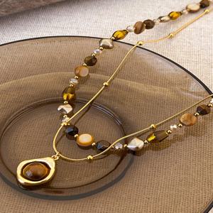 파리 디자이너 카나리 키스 타이거 아이 스톤 비즈 목걸이 민족 스타일 쇄골 체인 패션 액세서리 여름 2025