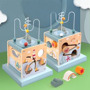 유아를위한 나무 활동 큐브 5in1 동물 모양 분류기 구슬 미로 몬테소리 교육 장난감 아기 6-12 개월 학습 장난감