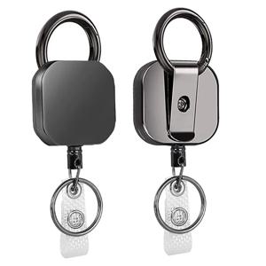 접이식 키체인 배지 릴 홀더, 카라비너 벨트 클립 및 키링이 있는 튼튼한 금속 소재, ID 카드 이름표 홀더용