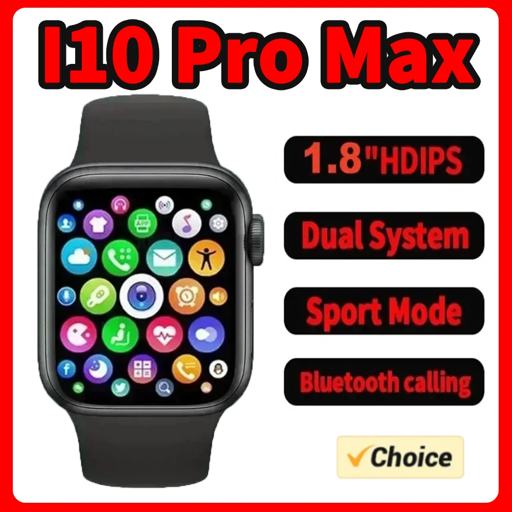 스마트워치 I10 Pro Max 메탈 스트랩 스포츠 피트니스 트래커 커스텀 다이얼 스마트워치 남녀 공용 애플 폰 및 안드로이드 IOS 호환 선물