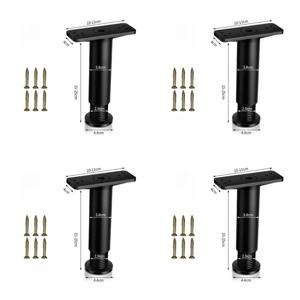 와이드 베이스 침대 프레임 센터 지지대 다리 높이 보강 키트, 금속 발 교체, 블랙, 5.9 인치에서 9.84 인치까지, 4 개