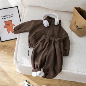 IYEAL 아동 상하복 세트 어린이 아기 의류 세트 겨울 양털 캐주얼 2 PCS 어린이 세트 소녀 소년을위한 스포츠 정장 의류 코트 + 바지 1-6 세