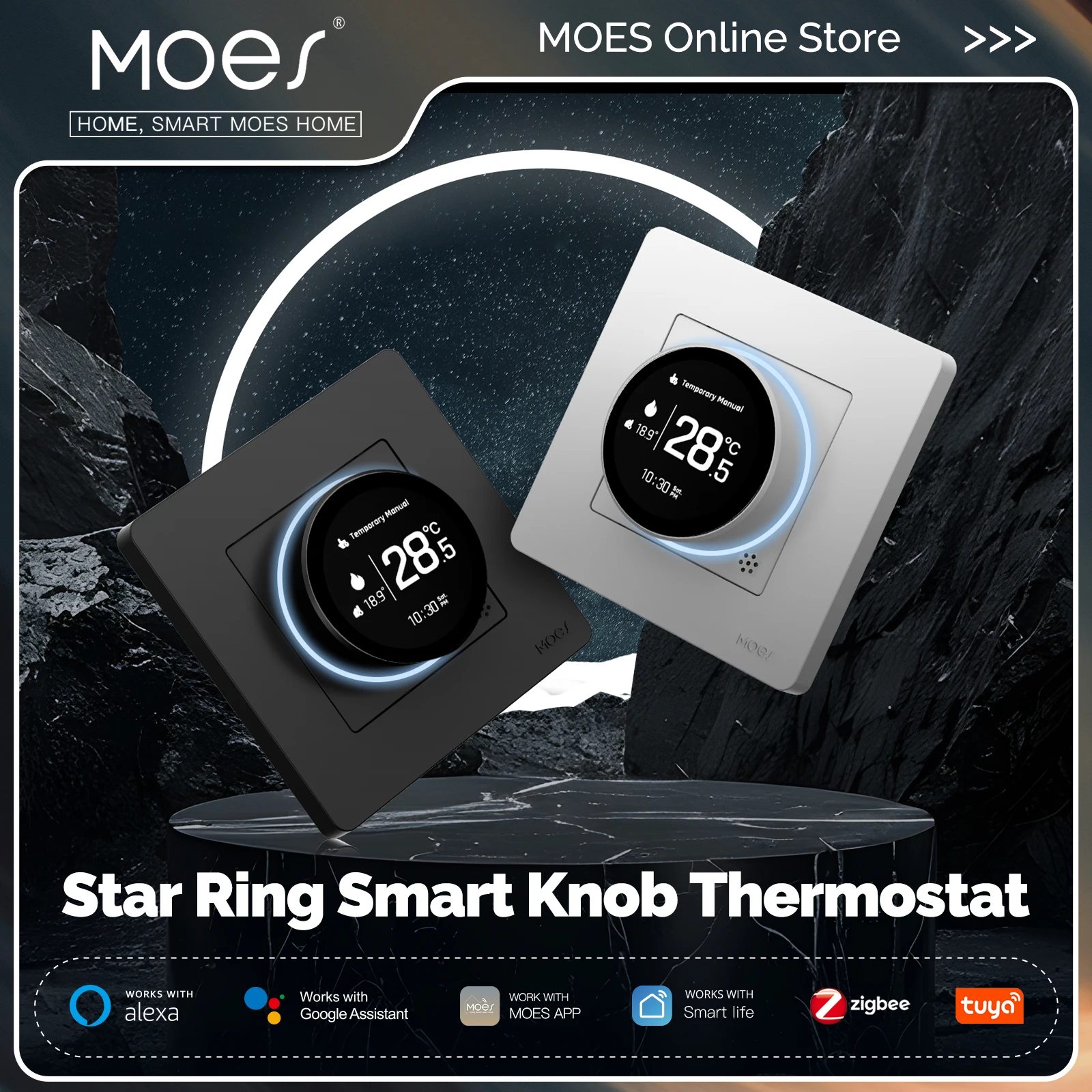 MOES Tuya ZigBee 스마트 노브 온도 조절기 스타 링 시리즈 온도 컨트롤러 Alexa Google을 통한 물 보일러 전기 난방