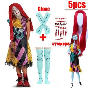 키즈 소녀 소년 코스프레 크리스마스 이브 무서운 유령 신부 샐리 해골 잭 드레스 스트라이프 할로윈 캐릭터 드레스 의상