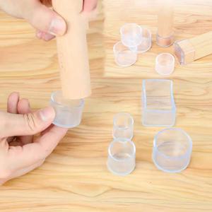 4Pcs 사각형/라운드 투명 실리콘 의자 다리 커버 미끄럼 방지 가구 피트 캡 가구 레벨링 피트 구멍 플러그 먼지 커버