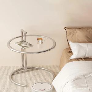 북유럽 유리 커피 테이블, 거실 가구 사이드 테이블, 발코니 스테인레스 스틸 리프팅 티 테이블, 투명 침대 옆 테이블