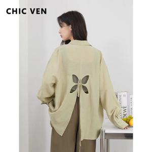 CHIC VEN 여성 긴팔 셔츠 솔리드 루즈핏 캐주얼 뉴 스타일 디자인 백홀아웃 셔츠 여성 블라우스 봄 여름 2026