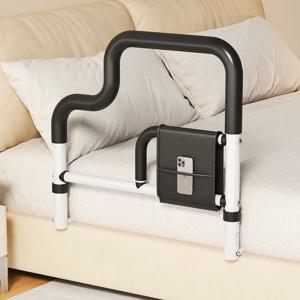 조절 가능한 침대 가드 낙상 방지 울타리, 노인용, 일어나기 보조 침대 가드레일, 가정용 수납 주머니 포함
