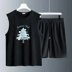 남성용 탱크탑 세트 통기성 여름 패션 축구 폴리에스터 트레이닝복 세트 남성용 반팔+반바지
