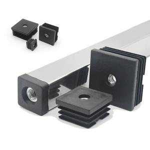 구멍이 있는 플라스틱 블랙 사각 파이프 플러그, 블랭킹 엔드 인서트 캡, 파이프 커버 가구 다리 발 튜브, M6, M8, M10, PE, 4 개