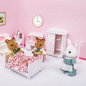 1/12 인형 집 숲 가족 마이크로 필름 가구 Bathroon 주방 식당 침대 옷장 모델 놀이 집 소녀 생일 선물