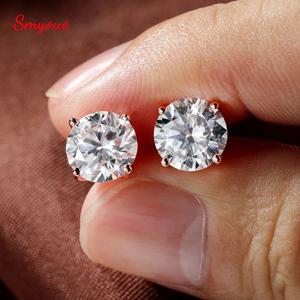 Smyoue 18K 도금 0.1-3CT Moissanite 스터드 귀걸이 여성용 남성용 스파클링 클래식 신부 보석 925 실버 로즈 골드 귀걸이