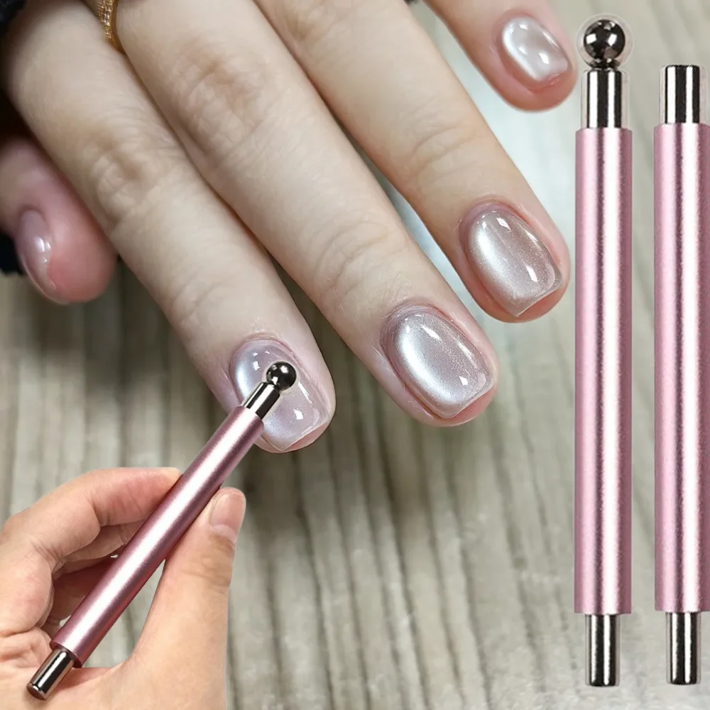 1개 더블 헤드 캣아이 네일 마그넷 펜 (스틸 볼 내장) 다기능 강력 자석 스틱 네일 젤 폴리쉬 매니큐어 도구