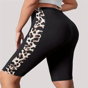 여성용 섹시한 블랙 레오파드 무늬 반바지, 레깅스 포함, 야외 스포츠, 편안함과 고탄성
