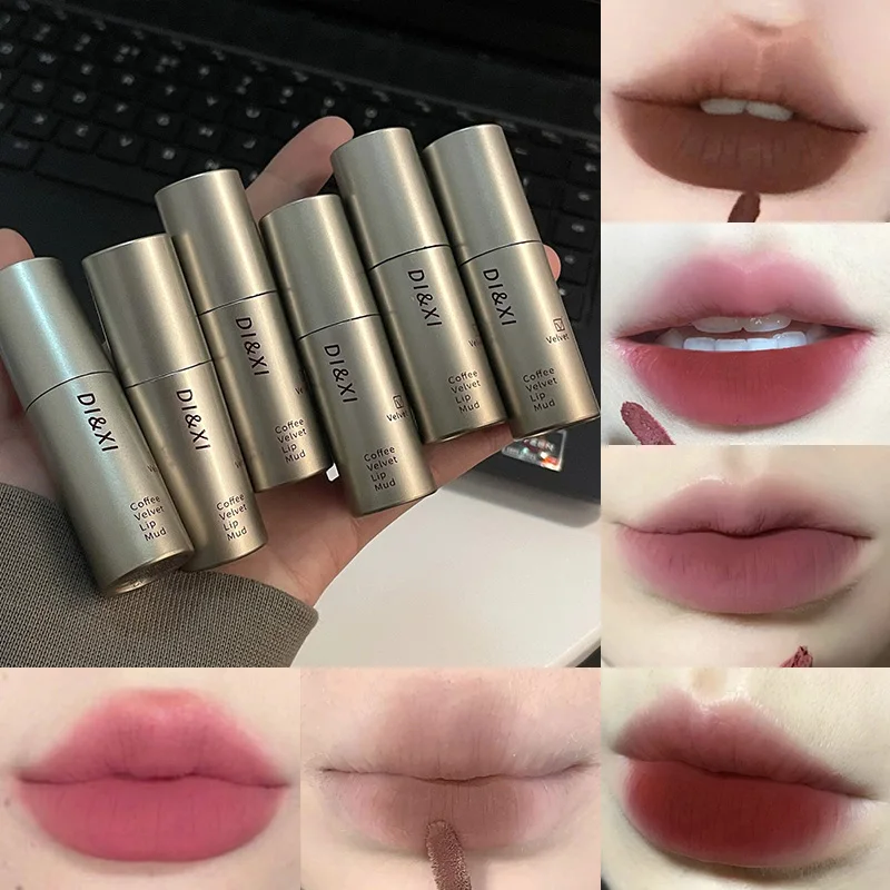 DIXI 미니 실버 튜브 매트 립 글레이즈 — 벨벳 마감, 피부 강화, 다용도 저채도 라떼 쉐이드